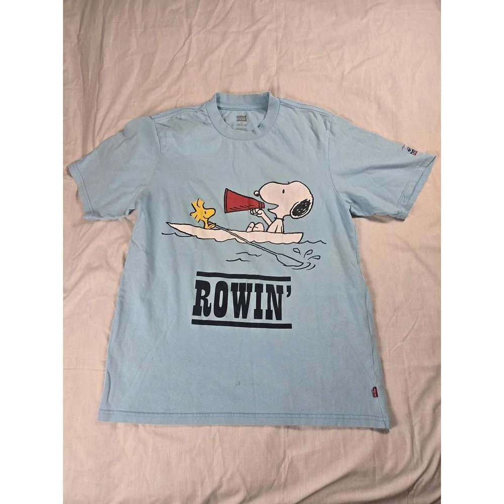 Levi's Peanuts Shirt Mens XS Blue Snoopy Woodstock Rowin' Boat Graphic Tee